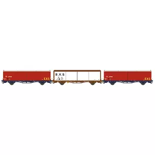 Set of 3 EVS boxcars delivered red, brown/white with flat sides and "E.V.S" logo