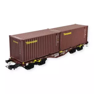 Wagon porte-conteneurs Sgmmnss chargé de deux conteneurs TOUAX - PT Trains 100202 - HO 1/87e