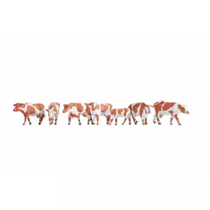 Pack de 7 vaches brunes et blanches NOCH 15726 - HO : 1/87ème