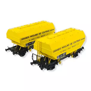 Set 2 Wagons céréaliers Grands Moulins de Coutras jaune REE MODELES WB727 SNCF