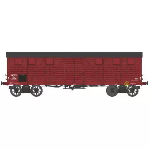 TP bogie boxcar delivered brown 2 doors with 3 spoked wheels and 1 solid wheel