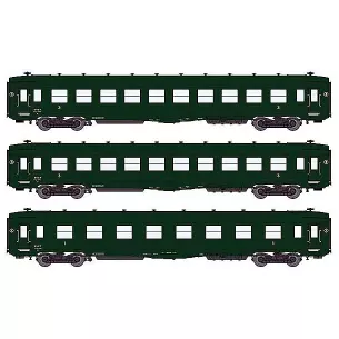 Coffret de 3 voitures DEV AO courtes livrée vert avec châssis noir époque 3A