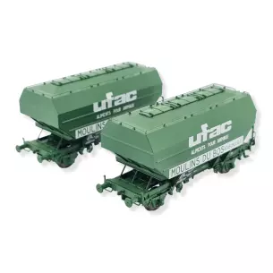Set 2 Wagons céréaliers UFAC Moulin du Bos vert REE MODELES WB734 SNCF - HO 1/87