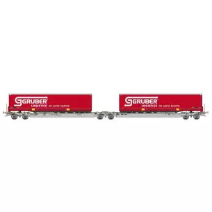 Wagon porte remorque avec remorques Gruber - HO 1/87 ème - Rocky Rail 90330
