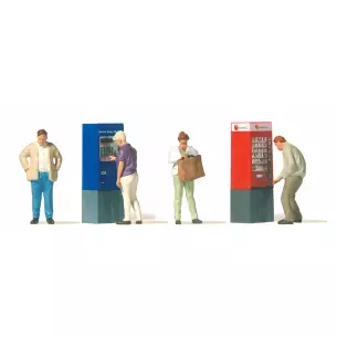 Set of 4 figures at the terminals of a Preiser 10751 distributor - HO : 1/87