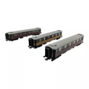Set 3 voitures voyageurs métallisées REE Modèles VB449 - HO 1/87 - SNCF - EP II