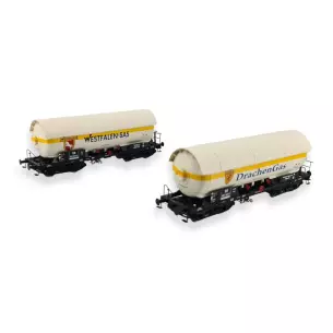 Set 2 Wagons-citernes gaz - Zag blanc PULLMAN 36536 - DB HO 1/87