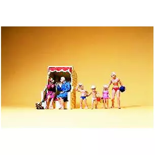 Couple on a beach chair, children