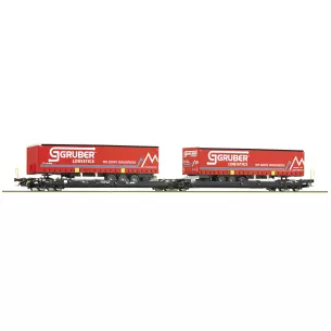 Wagon double articulé Roco 77397 type Sdggmrs - HO : 1/87 - Kombiverkehr - EP VI