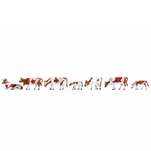 Pack de 7 vaches brunes et blanches NOCH 15723 - HO : 1/87ème