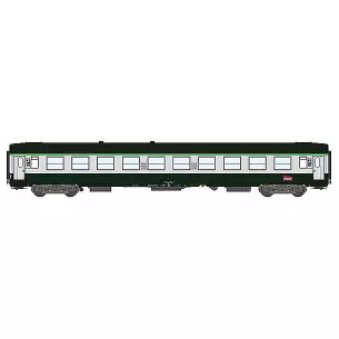 Voiture UIC seconde classe B10 cartouche corail livrée verte garrigue 302 avec châssis gris béton et logo carmillon