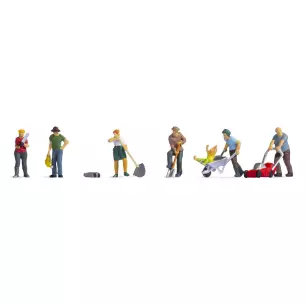 Lot 7 personnages "Entretien du jardin" & accessoires NOCH 15598 HO 1/87