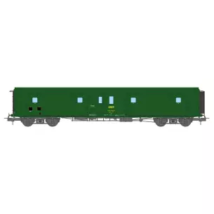 Voiture fourgon à bogie ex-PLM métallisé livrée vert 301 avec feux de fin de convoi fonctionnels
