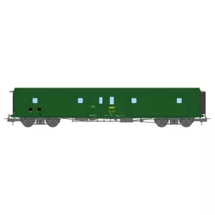 Metallic ex-PLM bogie car in green livery 301 with functional end of convoy lights