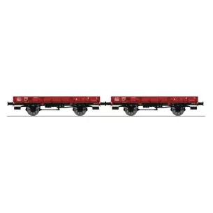 Set of 2 Red OCEM flat cars PLM REE MODELES WB602 SNCF - HO 1/87 - EP II