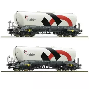 Set of 2 cement transport cars Holcim - CFF - HO 1/87 - Roco 76138