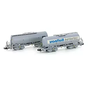 Set of 2 silo cars Uacs Hobbytrain H23490 - N : 1/160 - SBB - EP IV / V