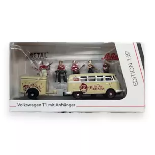 Volkswagen T1 avec remorque The Red Monkeys Schuco 45 266 9100 - HO 1/87 - 5 figurines