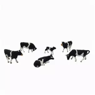 Set de 6 vaches tachées noires et blanches