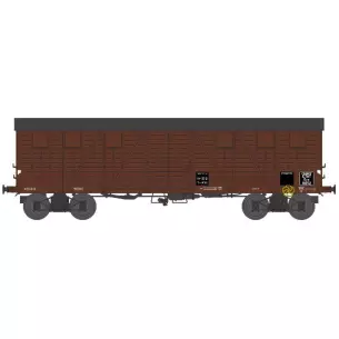 Wagon couvert TP brun à bogies livrée ETAT avec 2 portes et roues pleines