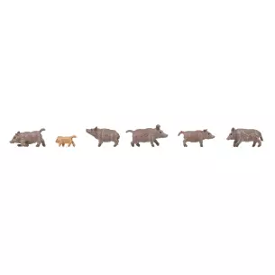 Pack de 6 sangliers Faller 155909 - N 1:160 - Peints