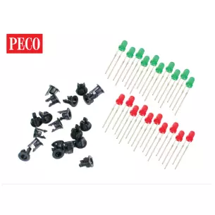 Lot 10 LEDs Rouge et 10 vertes + 20 attaches PECO PL30 - Toutes échelles