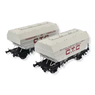 Set 2 Wagons céréaliers CTC gris, châssis noir - REE MODELES WB723 SNCF HO 1/87