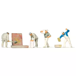 Lot de 4 maçons avec leurs accessoires - PREISER 10654 - HO 1/87