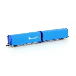 Wagon bâché double Lails de la SNCF en livrée bleu delacher+co