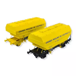 Set 2 Wagons céréaliers Grands Moulins de Coutras jaune REE MODELES WB732 SNCF