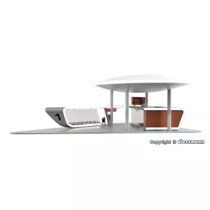 Bâtiment de gare routière moderne éclairé et arrêt de bus KIBRI 39006 - HO 1/87