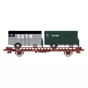 Wagon UFR bi-porteur deux remorques fourgons SDTM et CALBERSON - HO 1/87 - REE WB622