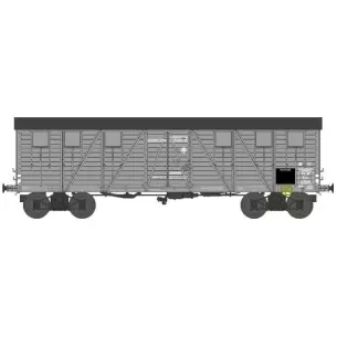 Wagon couvert TP gris à bogies livrée PLM avec 2 portes et roues pleines