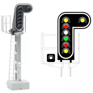 Signal 8 feux LED 2xJaune/rouge/blanc/vert/rouge/jaune/Blanc MAFEN 413211 SNCF - N