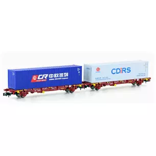 Set 2 Wagons Porte-Conteneur Lgns TOUAX MF Train N33372 - N 1/160 - EP VI