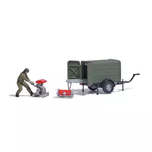 Remorque avec pompe portable TSA et personnage Busch 7964 - HO : 1/87