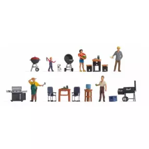 Pack de 5 personnages avec accessoires NOCH 16210 - HO 1/87 - Thème Barbecue