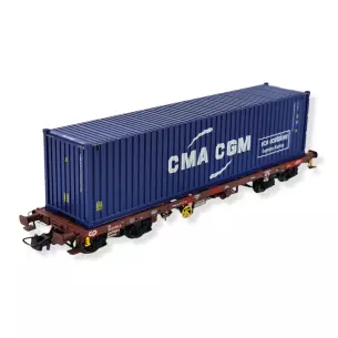 Wagon plat porte-conteneur 40' Sgmms CP SUDEXPRESS S450005 - HO 1/87 - EP VI