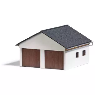 Un double garage, avec portail bois BUSCH 1647 - HO 1/87 - 85x85x55mm