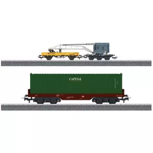 Coffret Wagon grue Krupp et porte-conteneur MARKLIN STARTUP 44452 - HO 1/87
