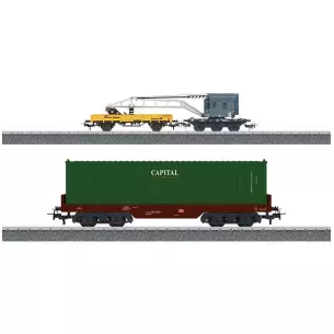 Set Krupp crane wagon and container carrier MARKLIN STARTUP 44452 - HO 1/87