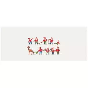 Lot de 10 nains de jardin et leurs accessoires