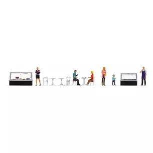 Lot de 6 personnages au café avec accessoires NOCH 16245 - HO 1/87