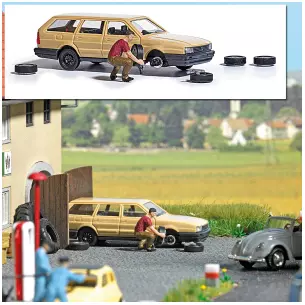 Lot "Changement de roues" avec homme et voiture VW BUSCH 7822 - HO : 1/87