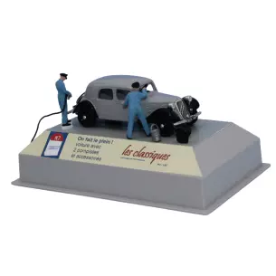 Citroën Traction 11A,  gris/noir, 2 pompistes et accessoires SAI 1910 - HO 1/87