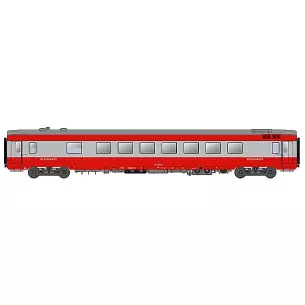Voiture restaurant type VRU livrée rouge et gris inox