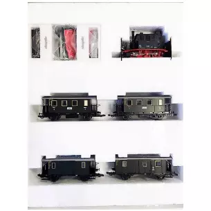Coffret comprenant une locomotive à vapeur numéro 98 301 avec 2 voitures voyageurs troisième classe et 2 fourgons à bagages