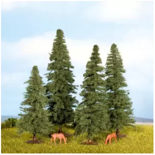 Pack de 4 sapins Noch 25432 - Échelle universelle - Hauteur 40 à 80 mm