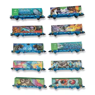 Set 10 wagons porte conteneurs MFTRAIN N71012 - N 1/160 - RENFE - EP VI