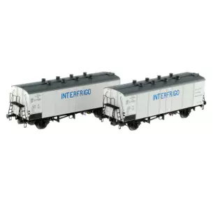 Set of 2 ICEFS refrigerator cars with large blue inscription "Interfrigo" delivered in white and black roof